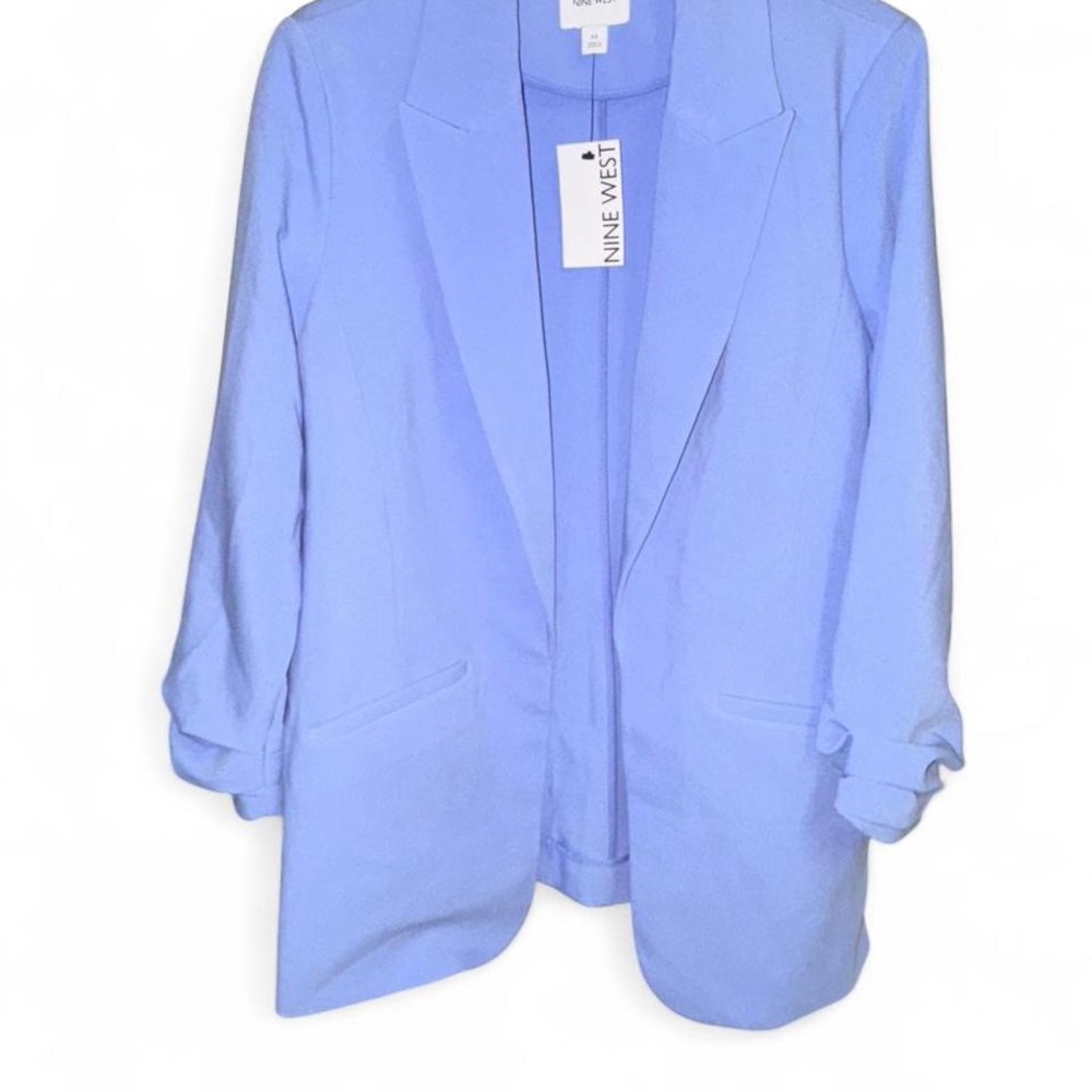 Nine West Light Blue Women's Blazer, 3/4 Ruched Sleeve, M